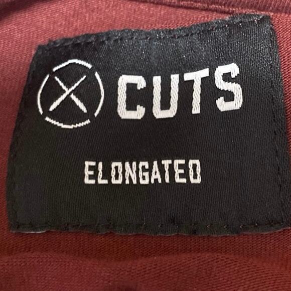 Cuts Elongated Men's Red Long Sleeve Henley Pullover Tee T-shirt Top Size M - Picture 3 of 4